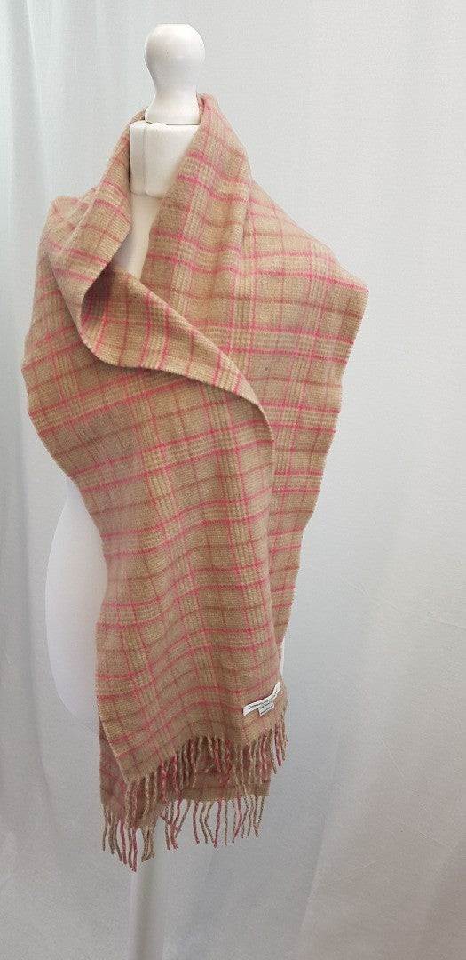 Johnston's Cashmere Pink Oatmeal Check Scarf Rectangular VGC