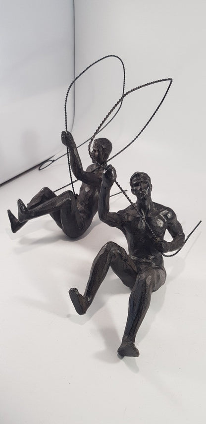 Bronzed Abseiling Climbing Hanging Ornament Figures x2 Excellent Condition