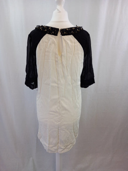 biba black white dress size 10 chiffon beaded