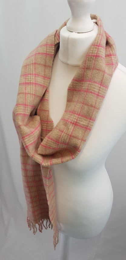 Johnston's Cashmere Pink Oatmeal Check Scarf Rectangular VGC