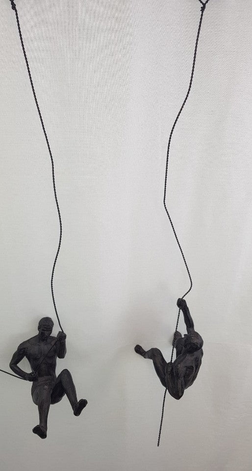 Bronzed Abseiling Climbing Hanging Ornament Figures x2 Excellent Condition