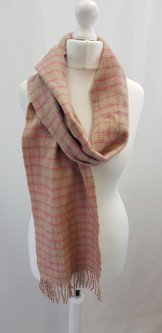 Johnston's Cashmere Pink Oatmeal Check Scarf Rectangular VGC