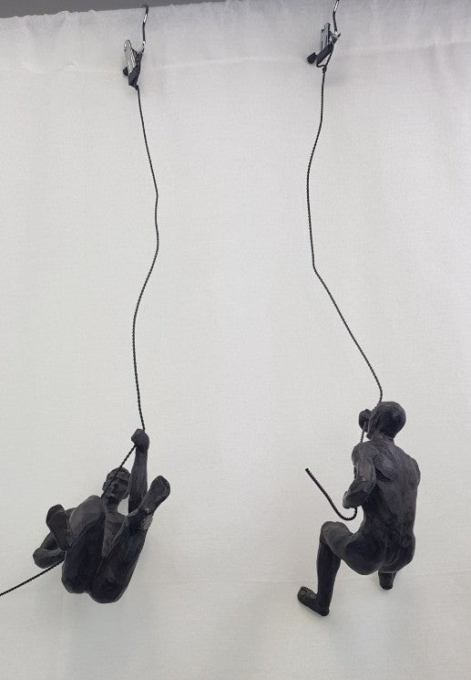 Bronzed Abseiling Climbing Hanging Ornament Figures x2 Excellent Condition