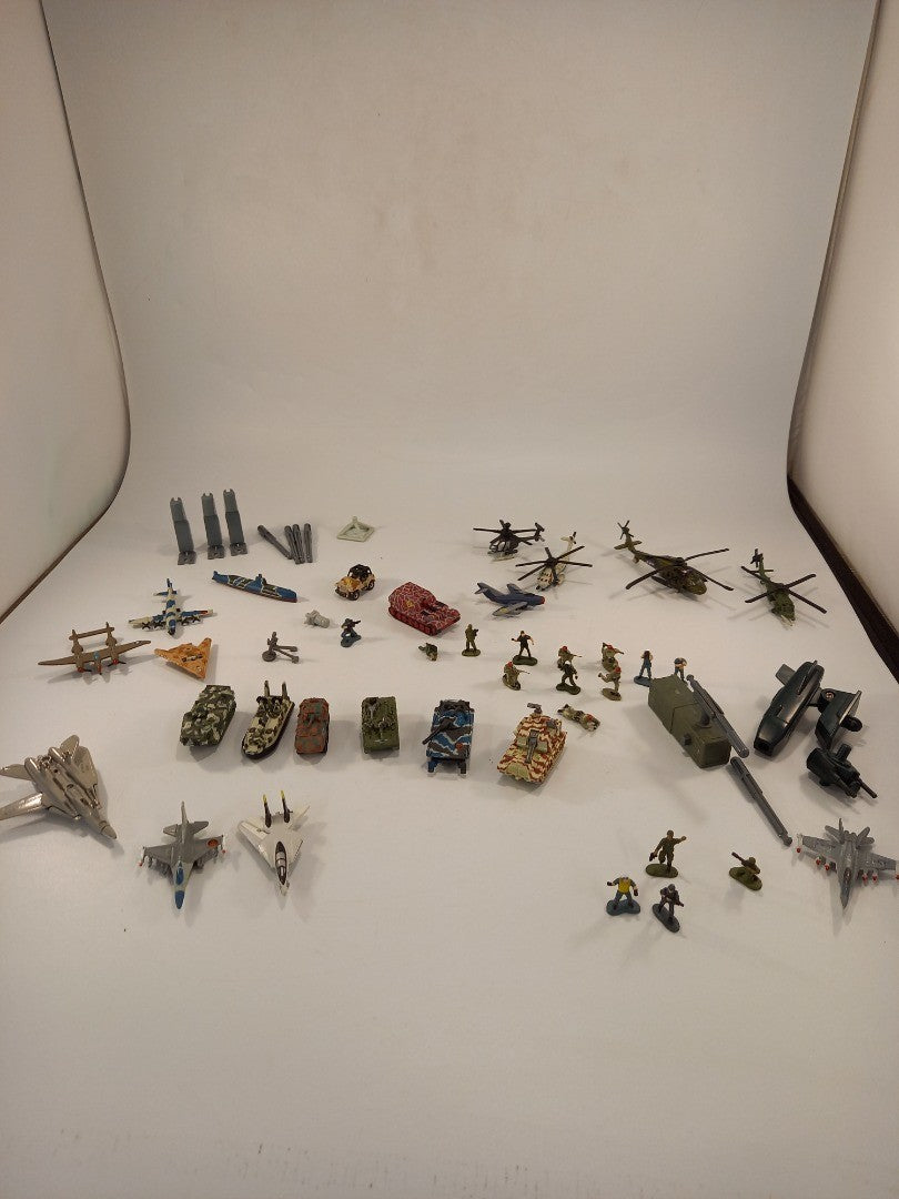 toy tanks planes helicopters soldiers boats and military car miniature bundle