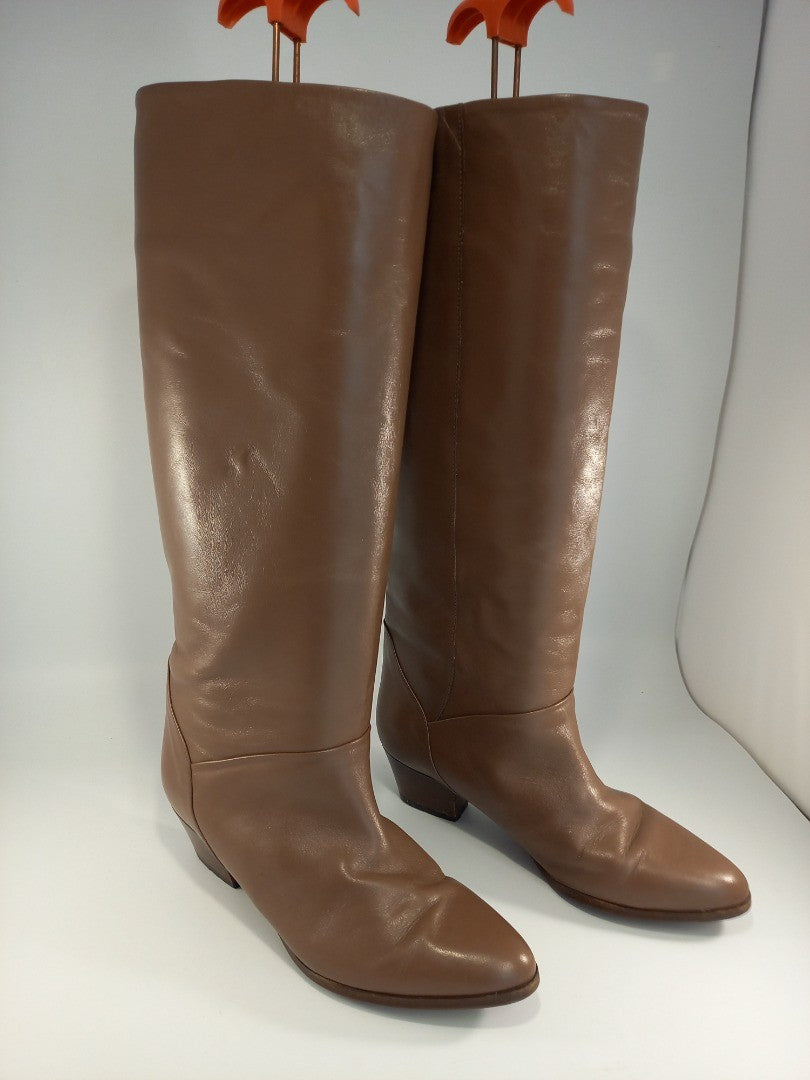 Bally Brown Leather Knee High Vintage 1980s Slouch Boots - Size UK 4