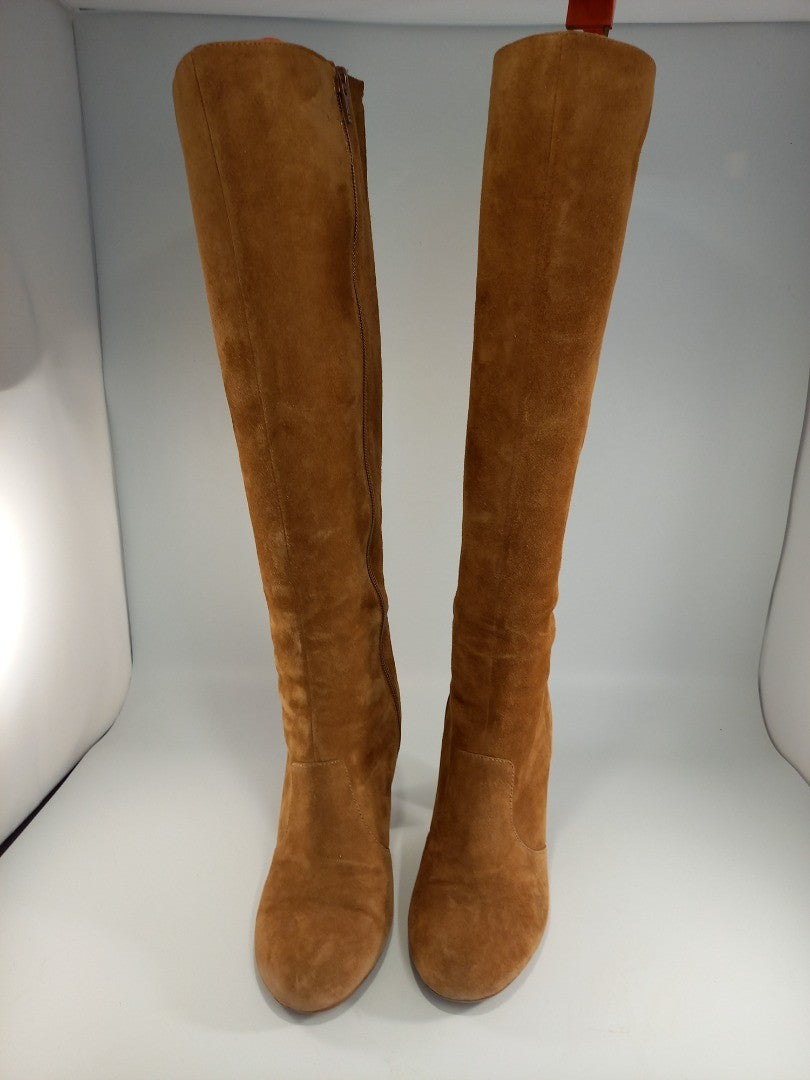 J Jasper Conran Tan Joda Suede Block Heel Knee High Boots - Size UK 5