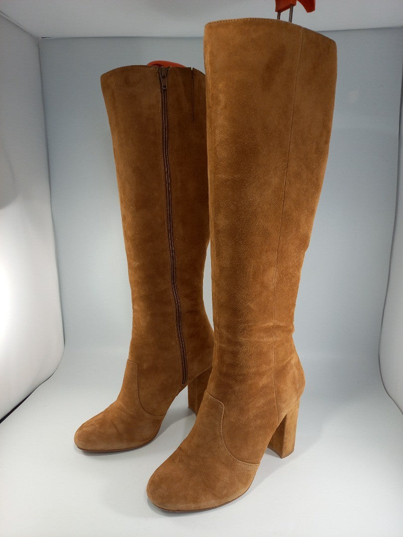 J Jasper Conran Tan Joda Suede Block Heel Knee High Boots - Size UK 5