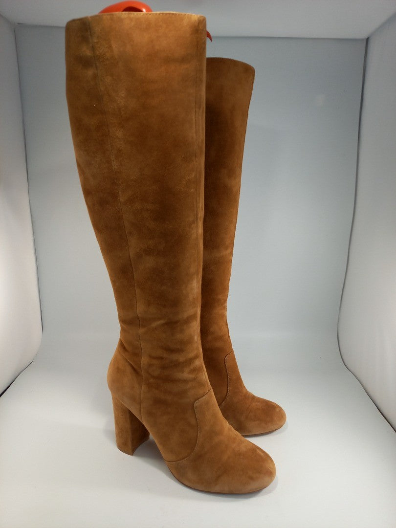 J Jasper Conran Tan Joda Suede Block Heel Knee High Boots - Size UK 5