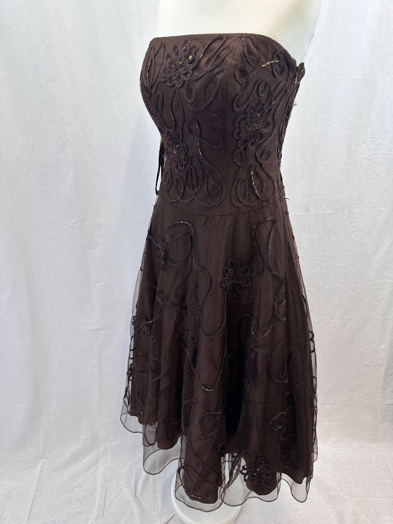 Monsoon Chocolate Strapless Evening Bridal Prom  Dress Size 10 BNWT