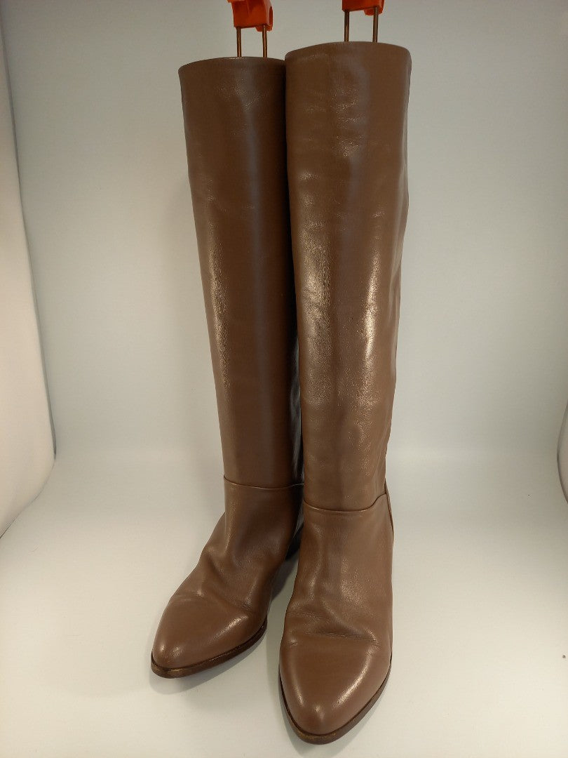 Bally Brown Leather Knee High Vintage 1980s Slouch Boots - Size UK 4