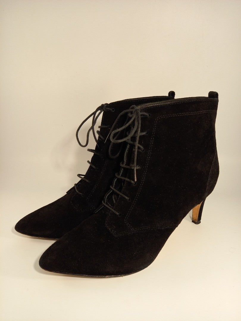 Boden Bardon Black Suede Mid Heel Leather Sole Lace Up Ankle Boots - UK 6