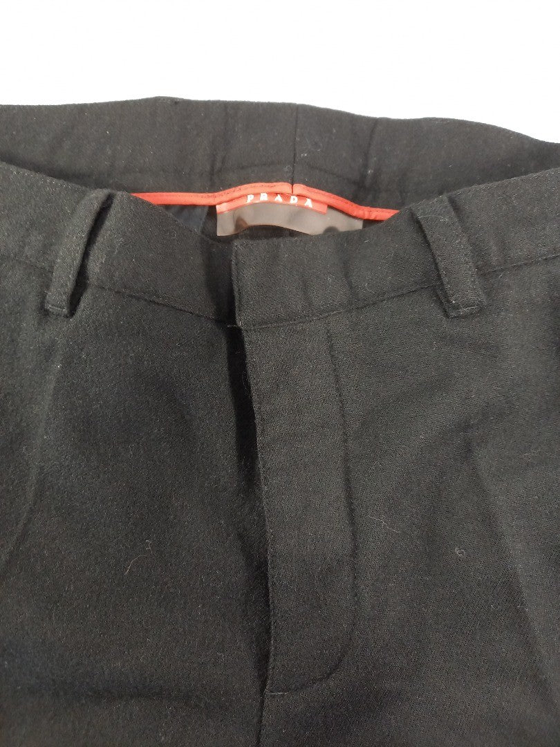 prada black wool wide straight leg trousers italian size 50