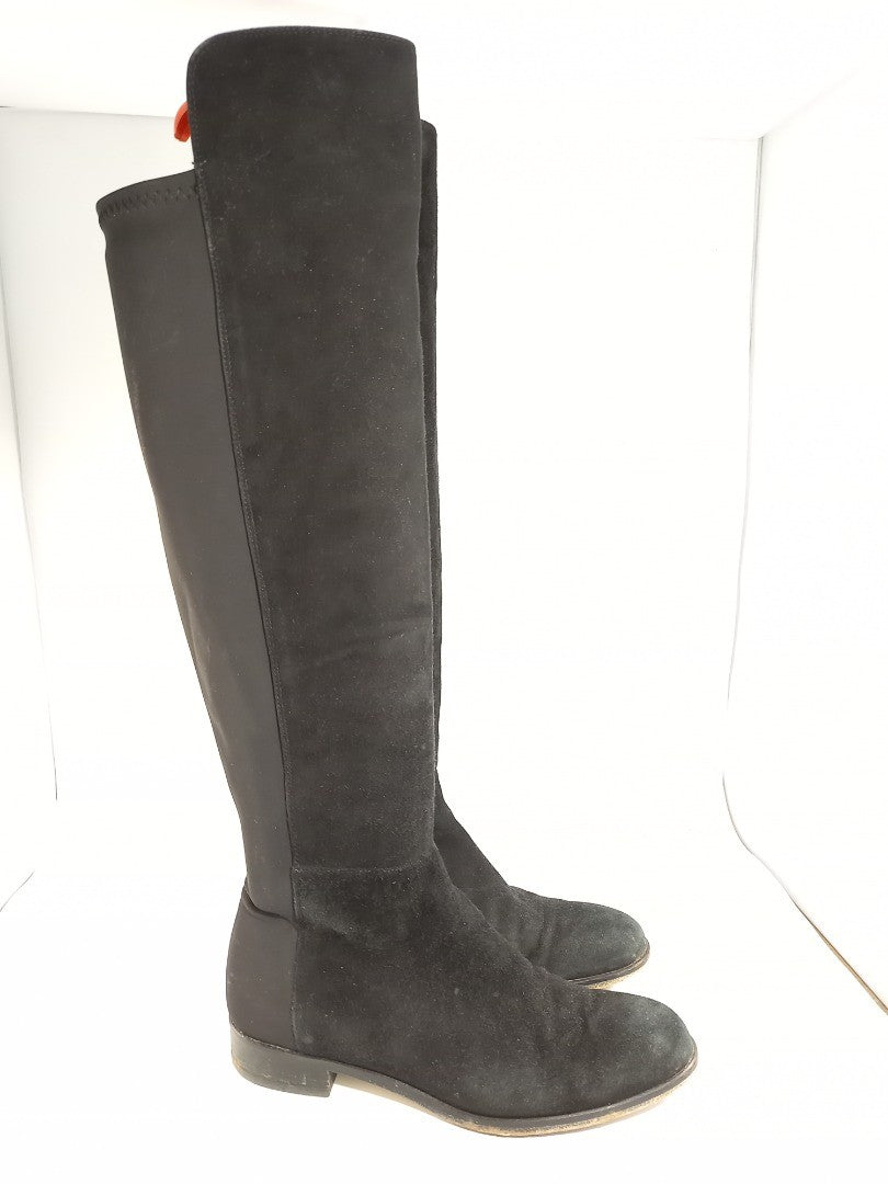 Hobbs Shona Knee High Boots Black Suede with Elastic Back - UK 6