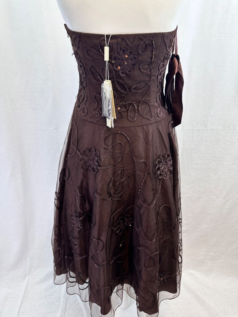 Monsoon Chocolate Strapless Evening Bridal Prom  Dress Size 10 BNWT