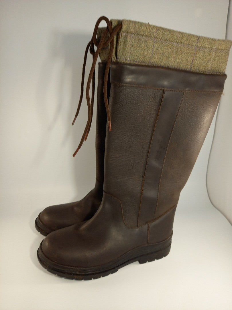 Tweseldon Country Boots Knee High with Tweed Trim - Size UK 5