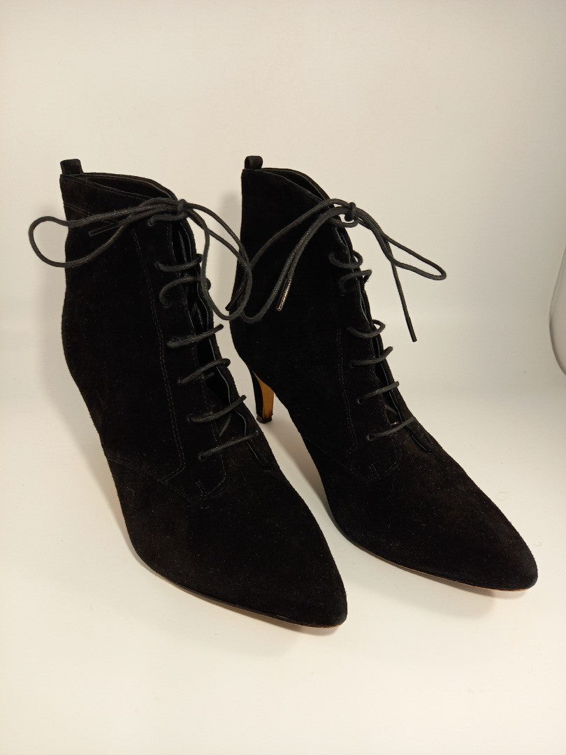 Boden Bardon Black Suede Mid Heel Leather Sole Lace Up Ankle Boots - UK 6