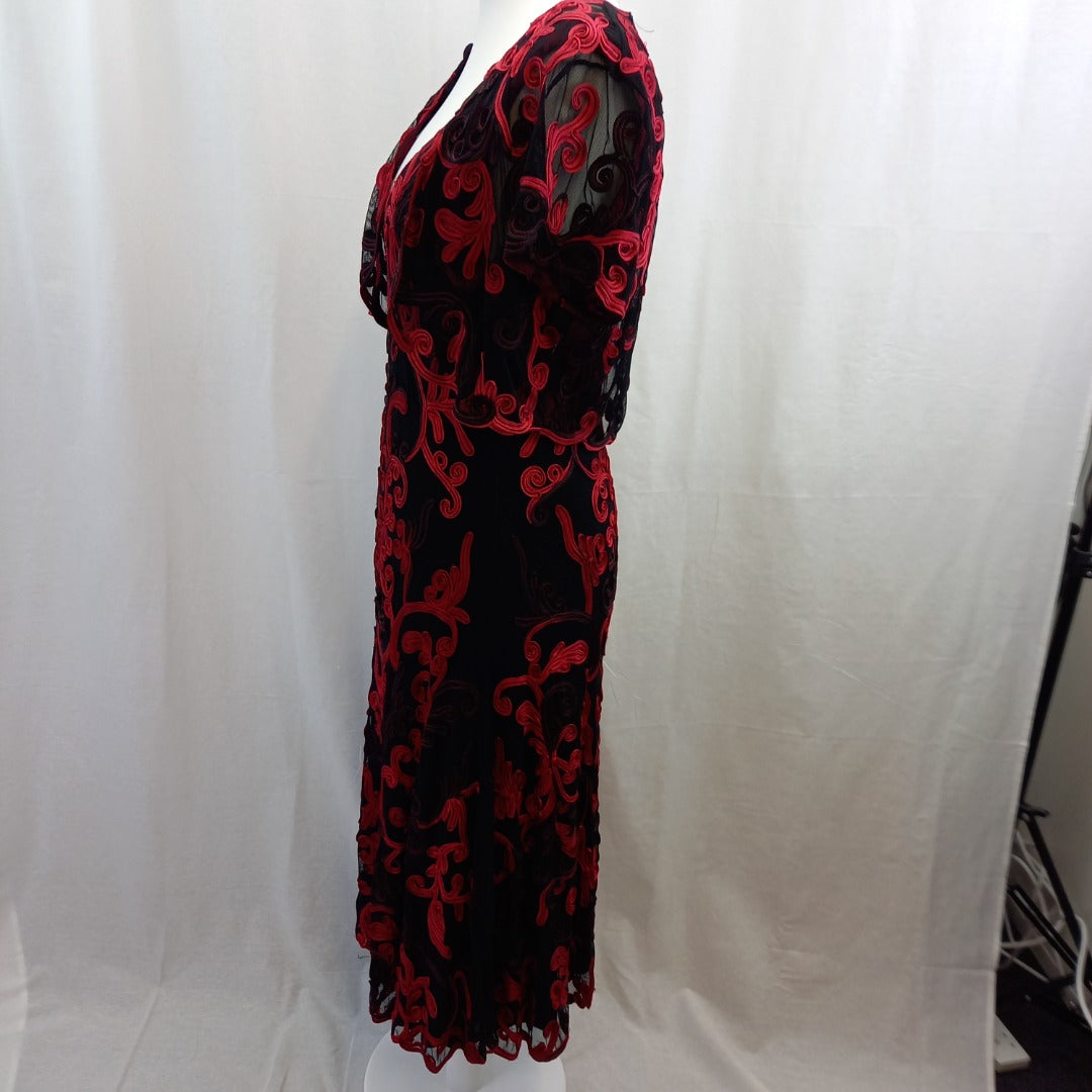 Phase Eight Dress 2 Piece Black & Red UK 18 Excellent