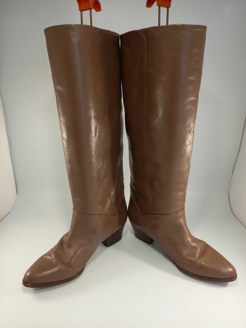 Bally Brown Leather Knee High Vintage 1980s Slouch Boots - Size UK 4