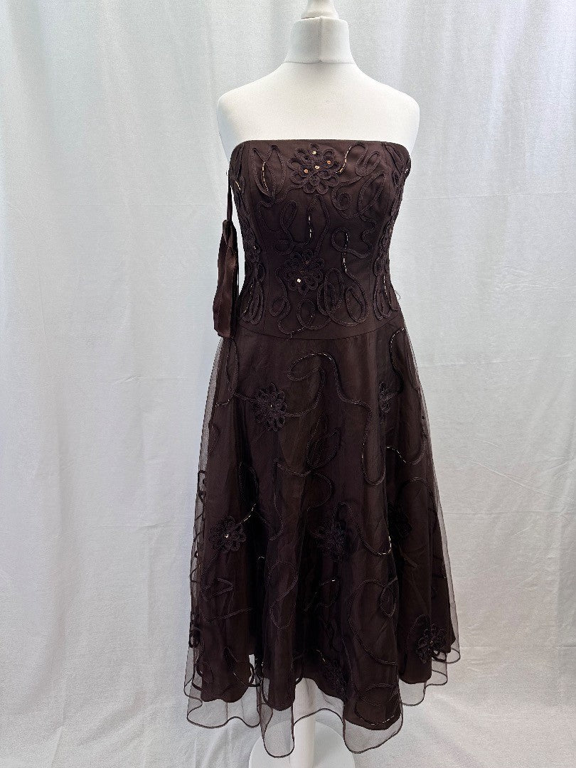 Monsoon Chocolate Strapless Evening Bridal Prom  Dress Size 10 BNWT