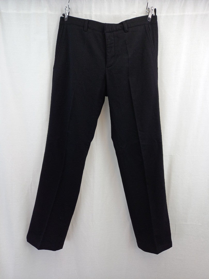 prada black wool wide straight leg trousers italian size 50