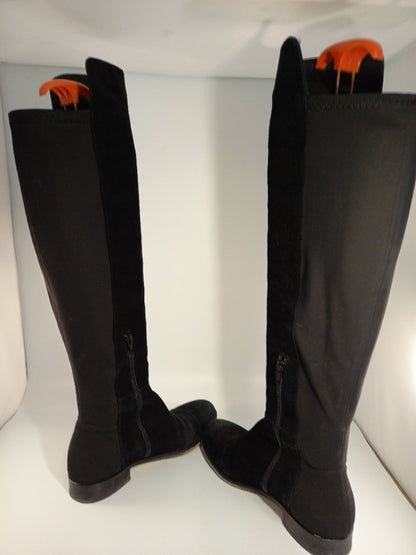 Hobbs Shona Knee High Boots Black Suede with Elastic Back - UK 6