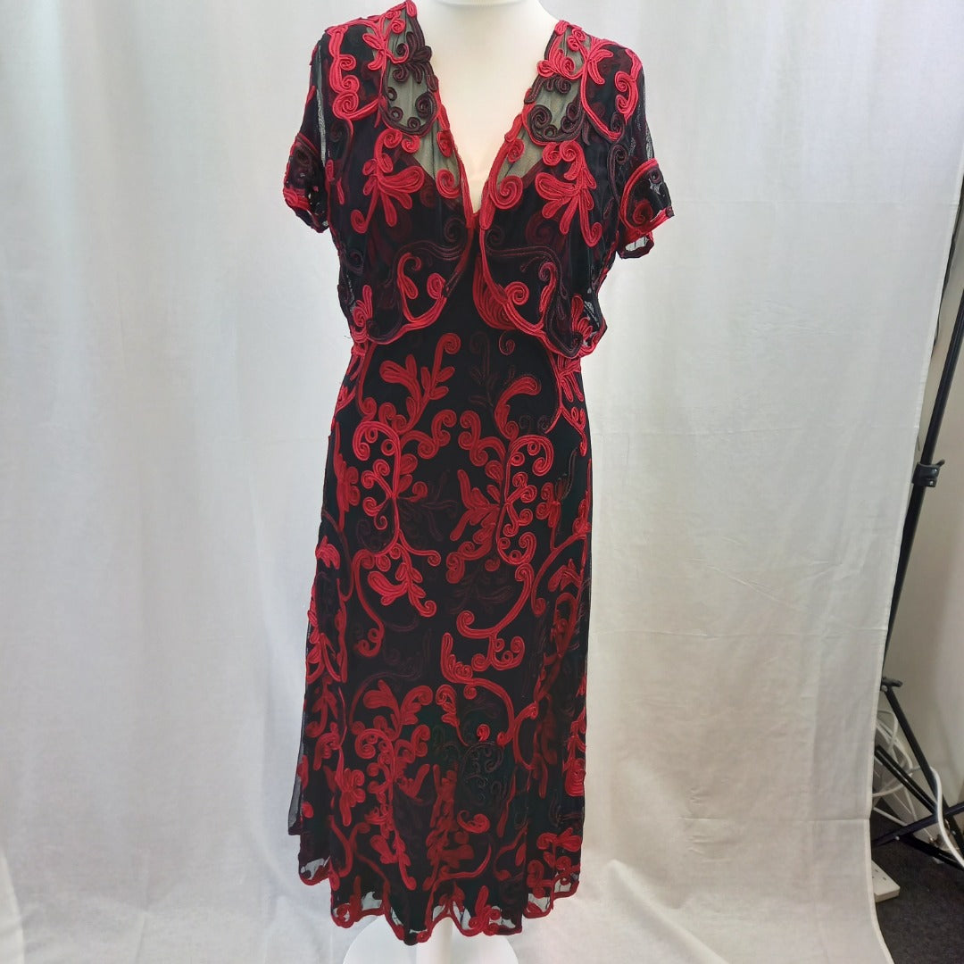 Phase Eight Dress 2 Piece Black & Red UK 18 Excellent