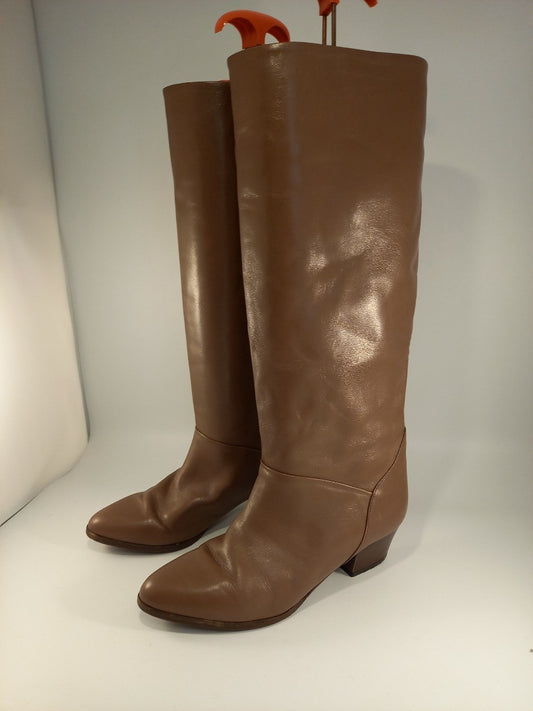 Bally Brown Leather Knee High Vintage 1980s Slouch Boots - Size UK 4