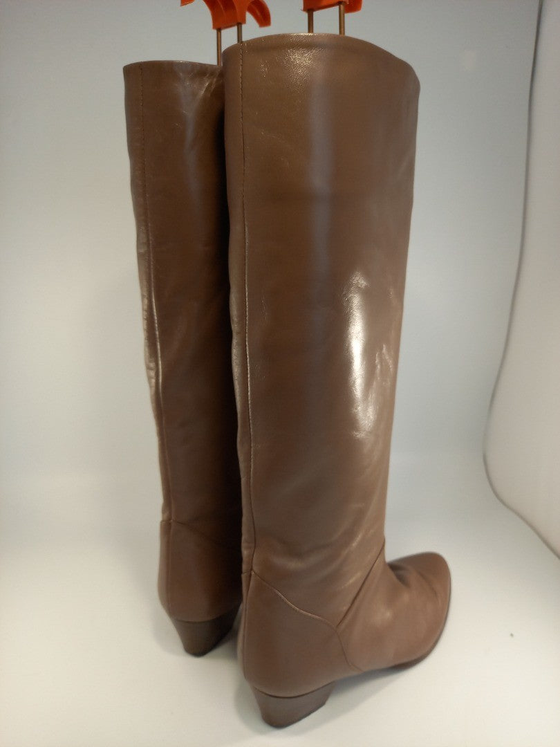 Bally Brown Leather Knee High Vintage 1980s Slouch Boots - Size UK 4