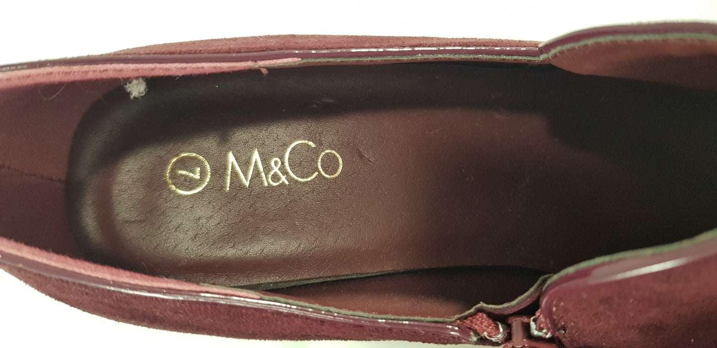 M&Co Wine Burgundy Shoe Boots Zip Closure Heels Size 7 Brand New