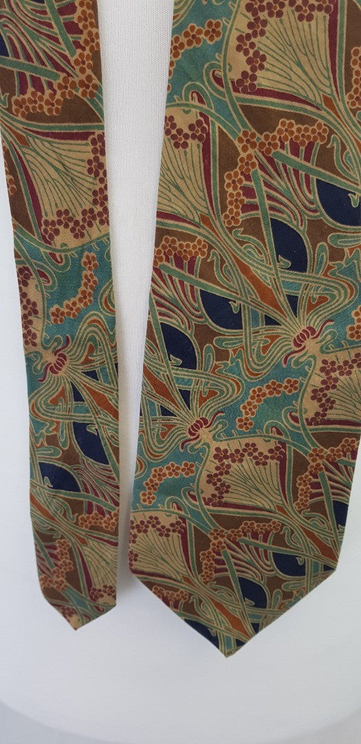 Liberty Cotton Tie Blue Orange Red Art Deco Style Design Vintage VGC