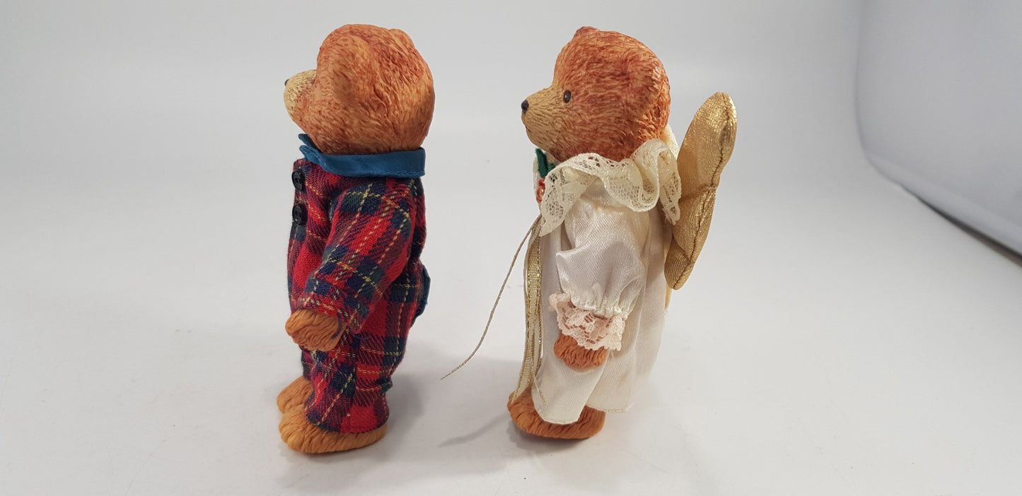 Russ Resin Christmas Bears Angel & PJs Excellent Condition