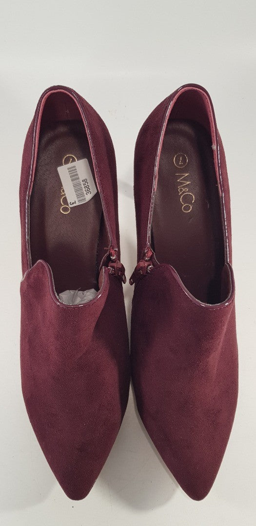 M&Co Wine Burgundy Shoe Boots Zip Closure Heels Size 7 Brand New