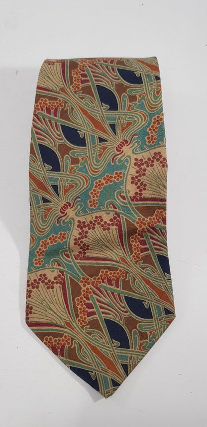 Liberty Cotton Tie Blue Orange Red Art Deco Style Design Vintage VGC