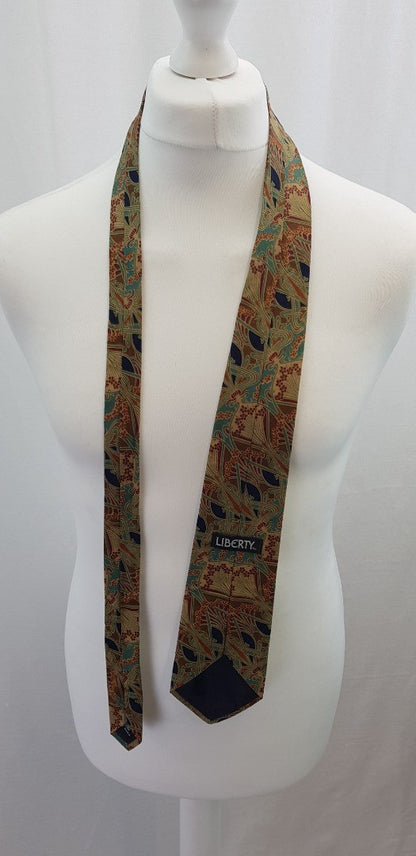 Liberty Cotton Tie Blue Orange Red Art Deco Style Design Vintage VGC