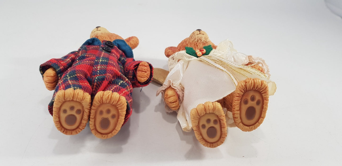 Russ Resin Christmas Bears Angel & PJs Excellent Condition