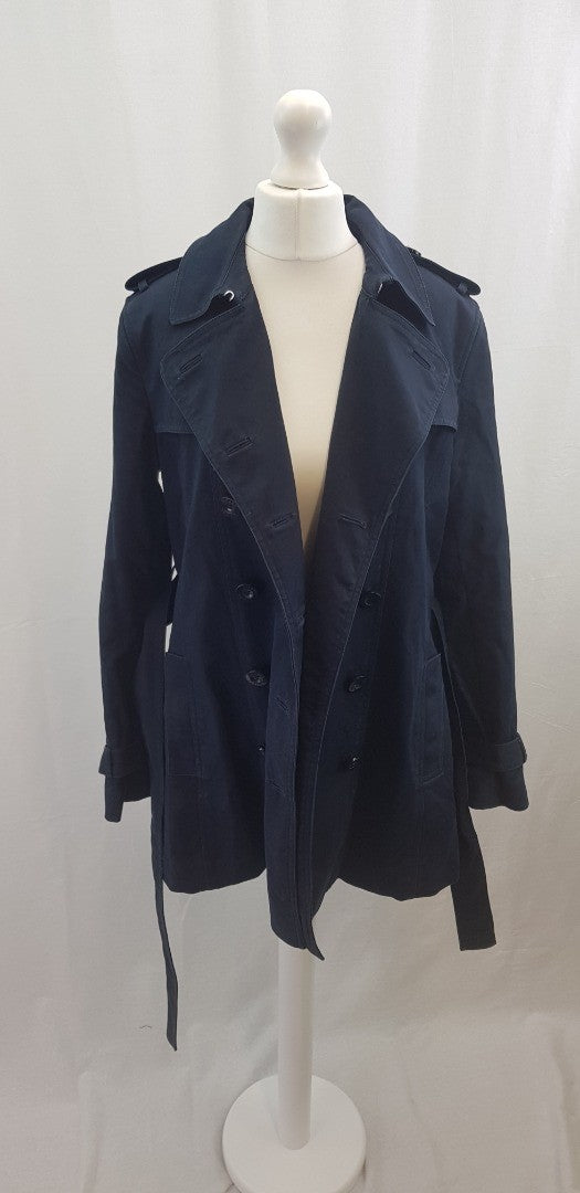 Hobbs Navy Mid-Length Trench Coat Size 10 Excellent Condition