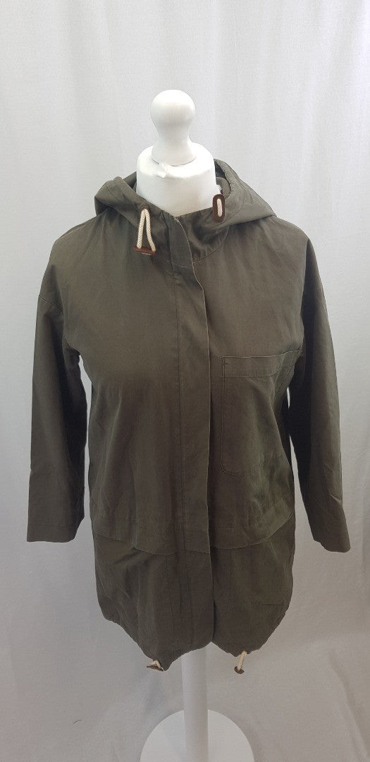 Toast Khaki Green Parka Coat Pockets Hood Cotton Size 6 VGC