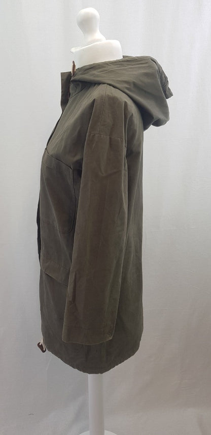 Toast Khaki Green Parka Coat Pockets Hood Cotton Size 6 VGC