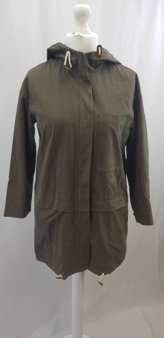 Toast Khaki Green Parka Coat Pockets Hood Cotton Size 6 VGC