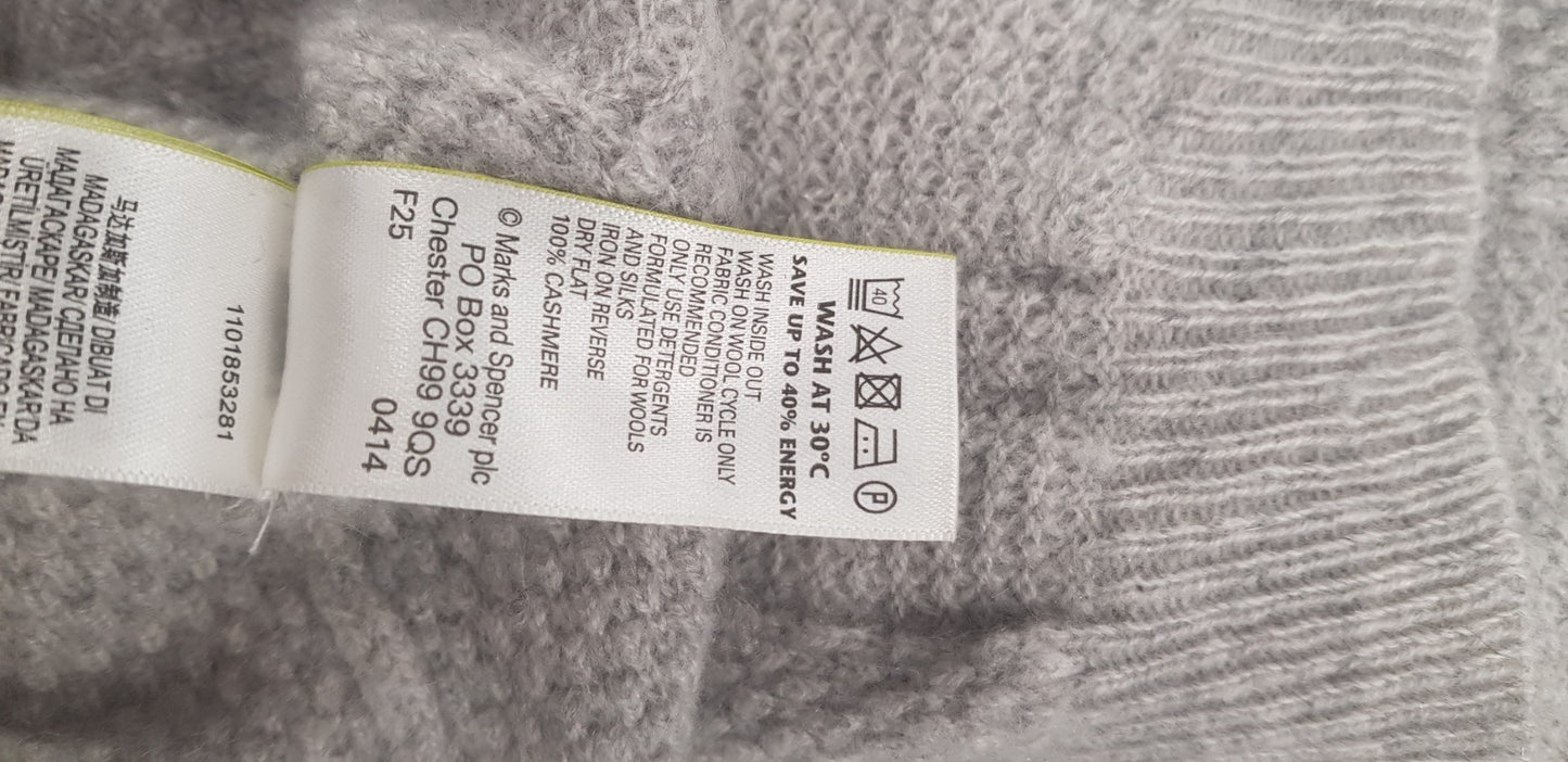 M&S Collection Silver Grey Pure Cashmere Pocket Jumper Size 12 VGC