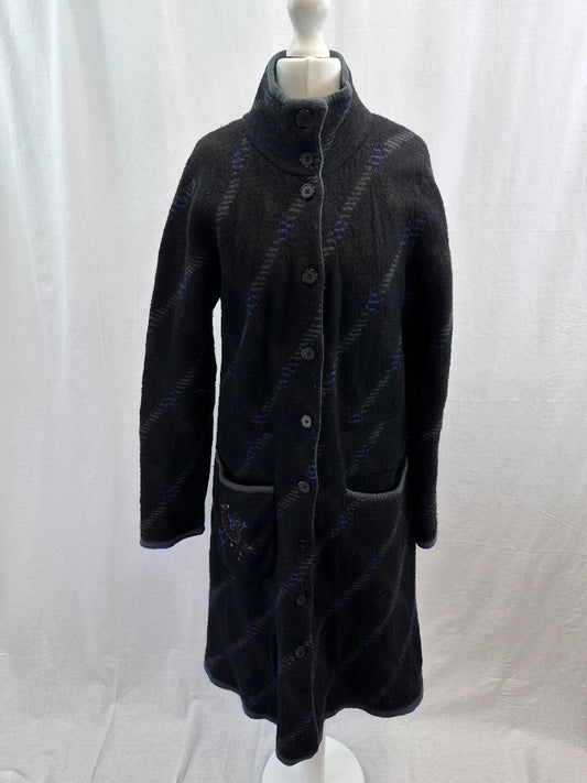 Gudrum Sjoden Black Knee Length 100% Wool Coat Pockets Size S VGC