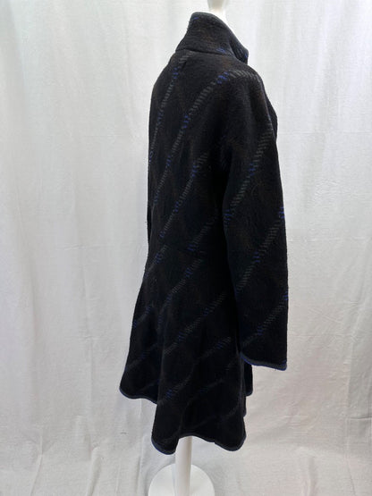 Gudrum Sjoden Black Knee Length 100% Wool Coat Pockets Size S VGC