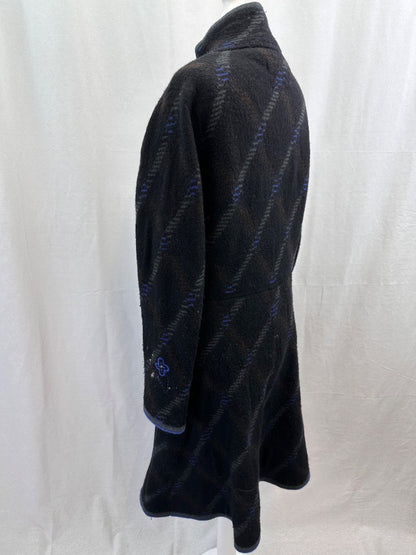 Gudrum Sjoden Black Knee Length 100% Wool Coat Pockets Size S VGC