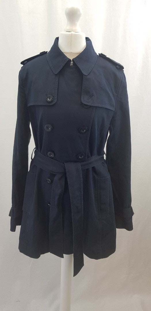 Hobbs Navy Mid-Length Trench Coat Size 10 Excellent Condition