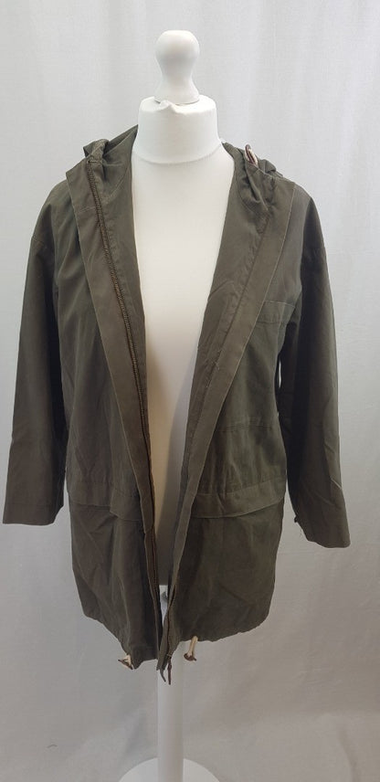 Toast Khaki Green Parka Coat Pockets Hood Cotton Size 6 VGC