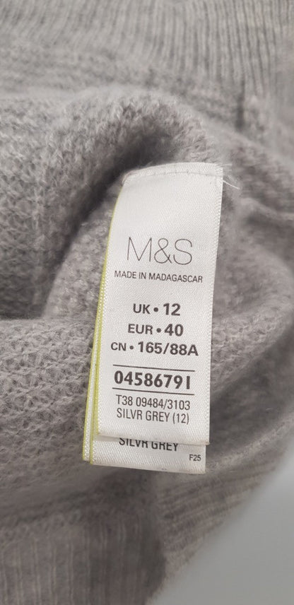 M&S Collection Silver Grey Pure Cashmere Pocket Jumper Size 12 VGC