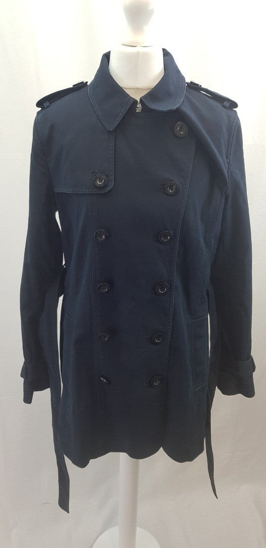 Hobbs Navy Mid-Length Trench Coat Size 10 Excellent Condition