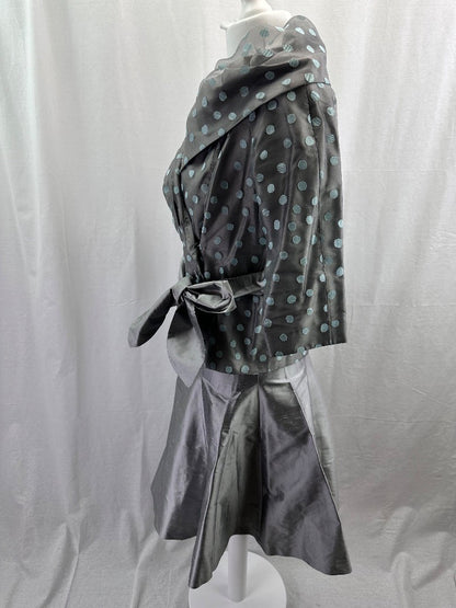 Event Gloria Estelle Skirt & Jacket Set Silver Polka Dot UK 12 Excellent