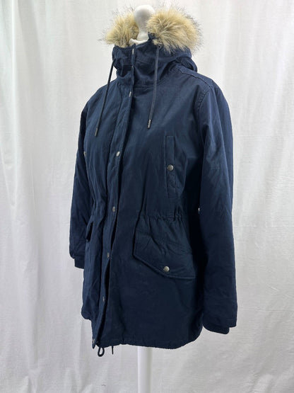 Fat Face Navy Coat Ladies UK 16 Fur Trimmed Excellent