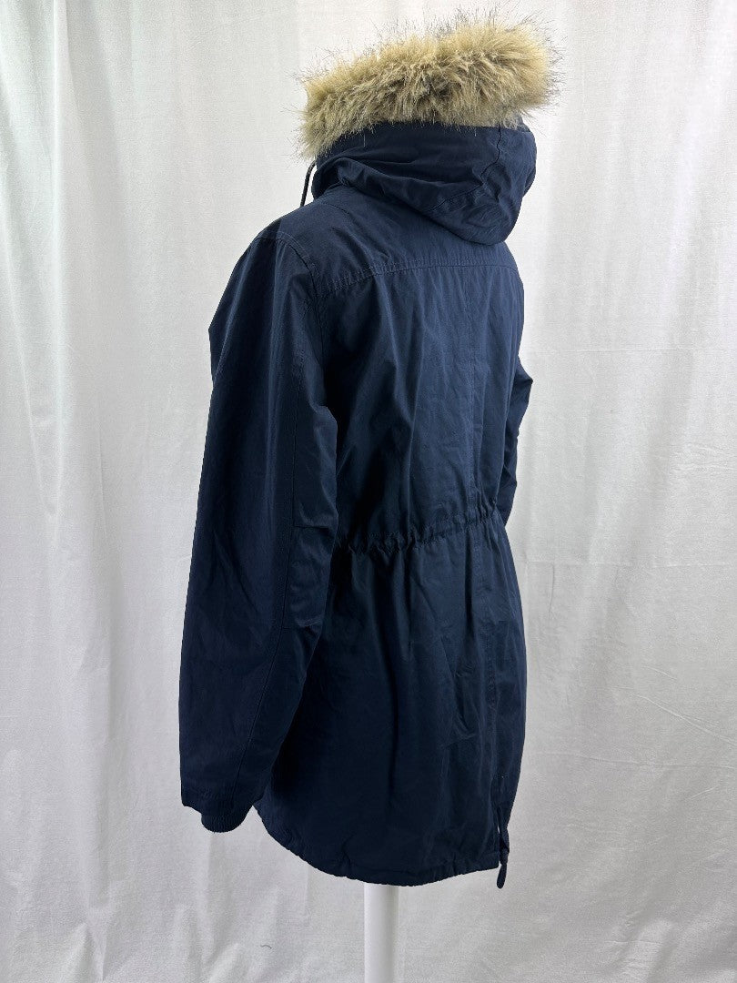 Fat Face Navy Coat Ladies UK 16 Fur Trimmed Excellent